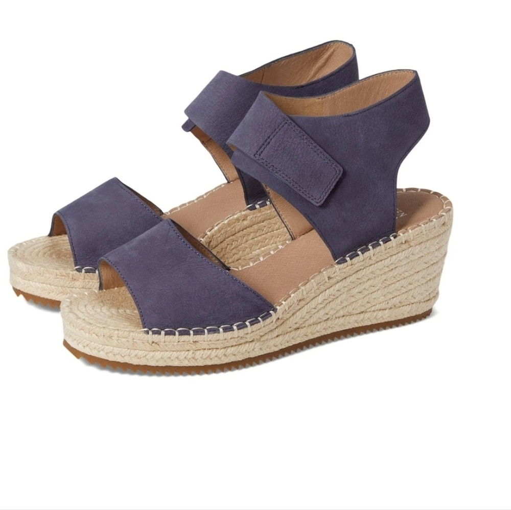 Eileen Fisher Weslia Blue Leather Espadrille Wedge Sandals